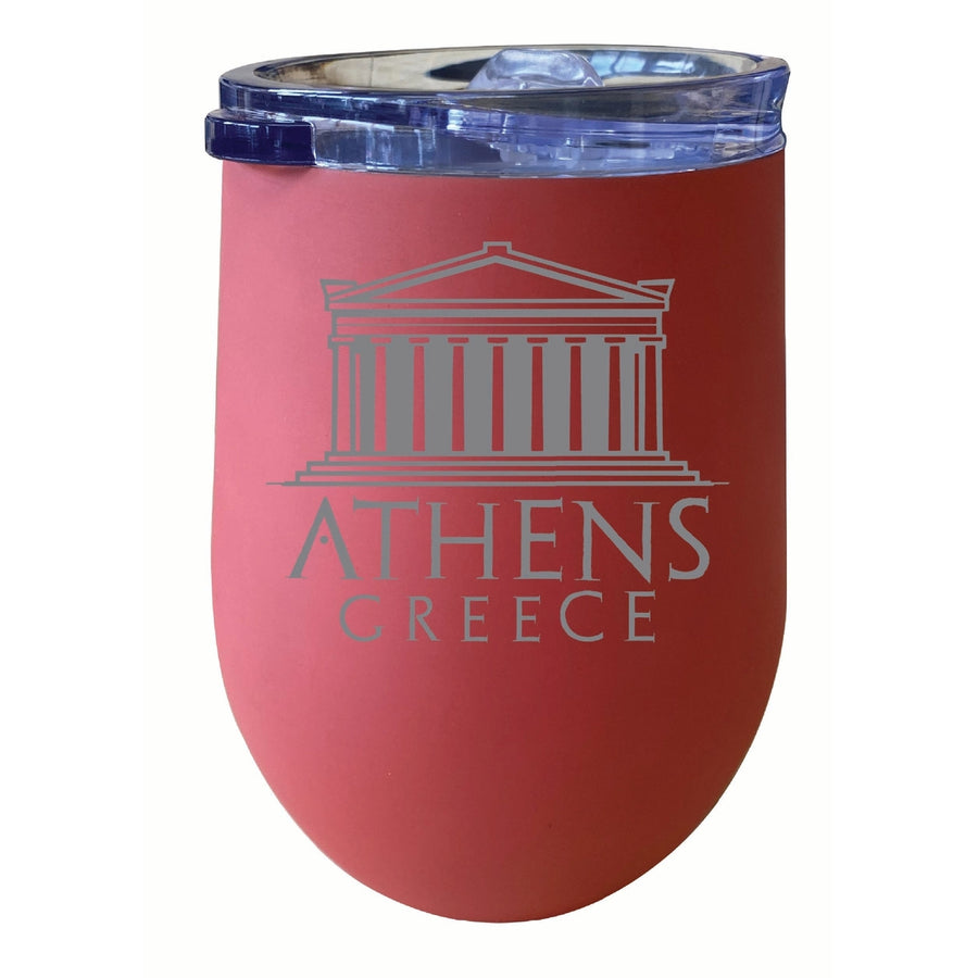 Athens Greece Souvenir 12 oz Engraved Insulated Wine Stainless Steel Tumbler Image 1