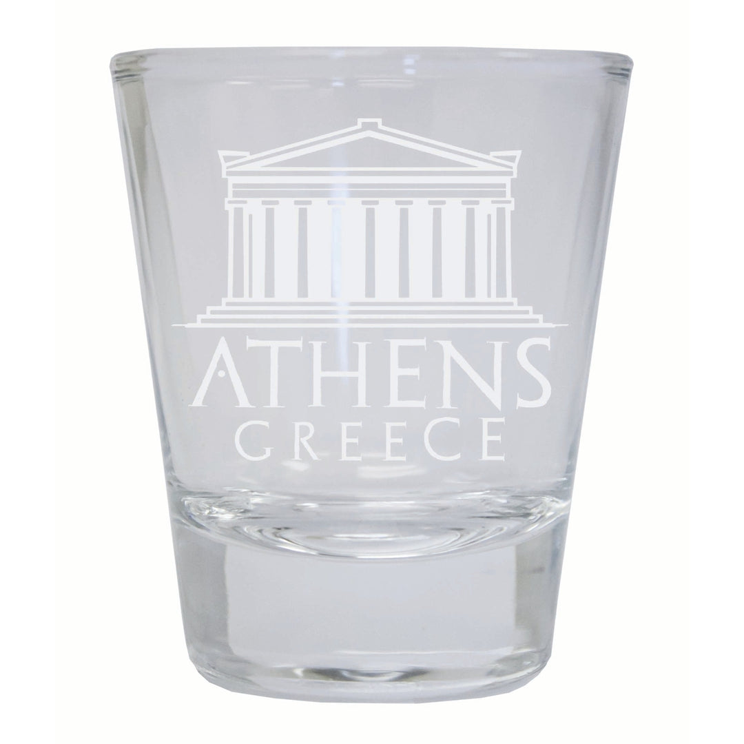 Athens Greece Souvenir 2 Ounce Engraved Shot Glass Round Image 1