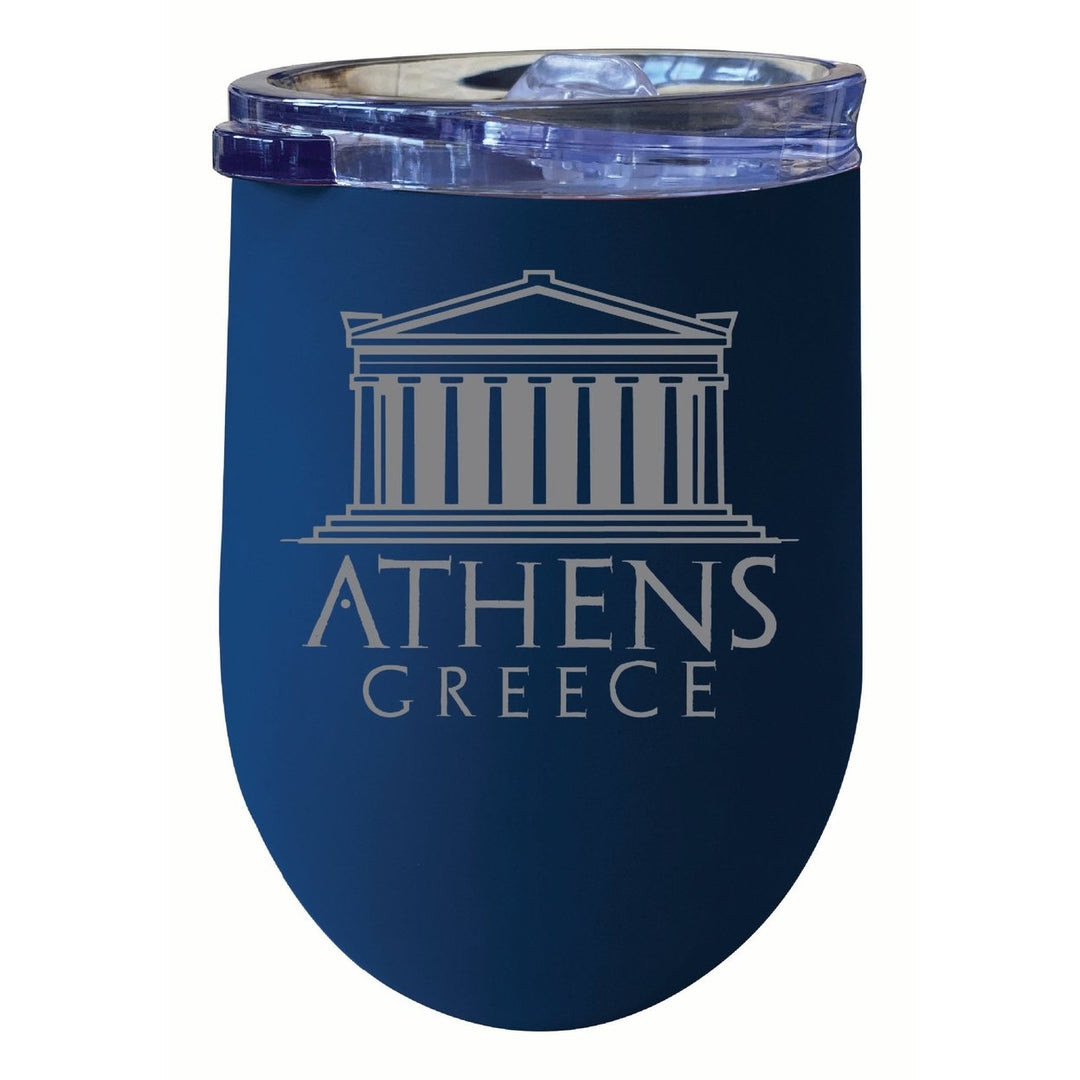 Athens Greece Souvenir 12 oz Engraved Insulated Wine Stainless Steel Tumbler Image 1