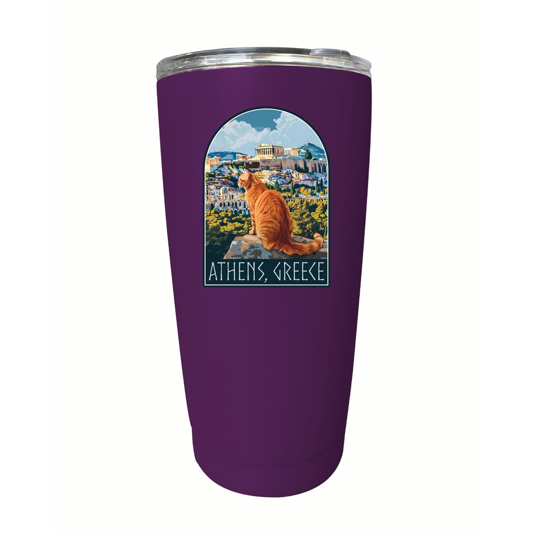 Athens Greece Cat Acropolis Design Souvenir 16 oz Stainless Steel Insulated Tumbler Image 6