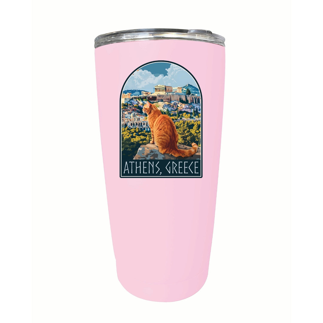 Athens Greece Cat Acropolis Design Souvenir 16 oz Stainless Steel Insulated Tumbler Image 7