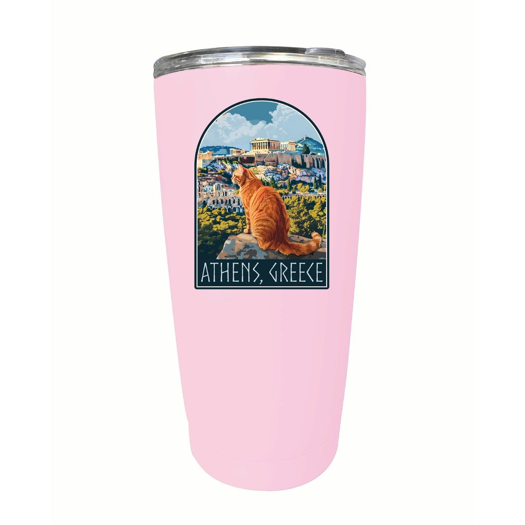 Athens Greece Cat Acropolis Design Souvenir 16 oz Stainless Steel Insulated Tumbler Image 1