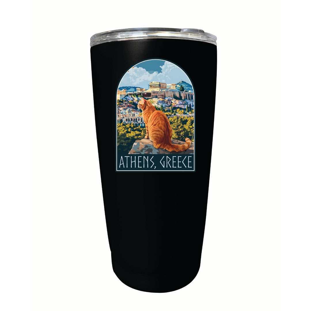 Athens Greece Cat Acropolis Design Souvenir 16 oz Stainless Steel Insulated Tumbler Image 8