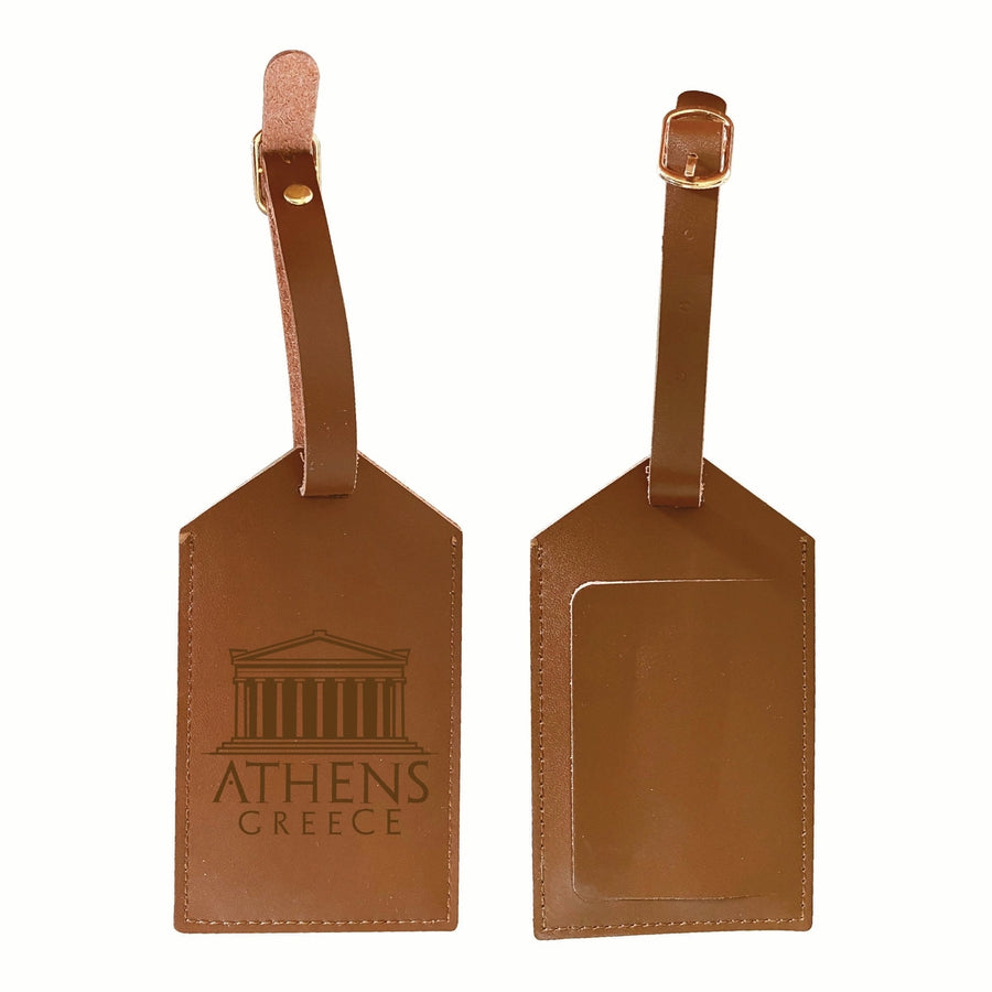 Athens Greece Souvenir Engraved Leather Luggage Tag Image 1