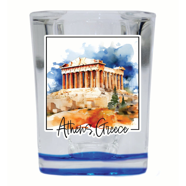 Athens Greece Watercolor Acropolis Design Souvenir 2 Ounce Shot Glass Square Image 2