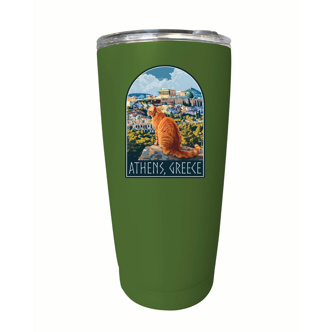 Athens Greece Cat Acropolis Design Souvenir 16 oz Stainless Steel Insulated Tumbler Image 9