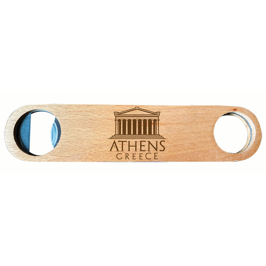 Athens Greece Souvenir Engraved Wooden Bottle Opener Image 1