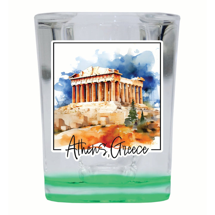 Athens Greece Watercolor Acropolis Design Souvenir 2 Ounce Shot Glass Square Image 3