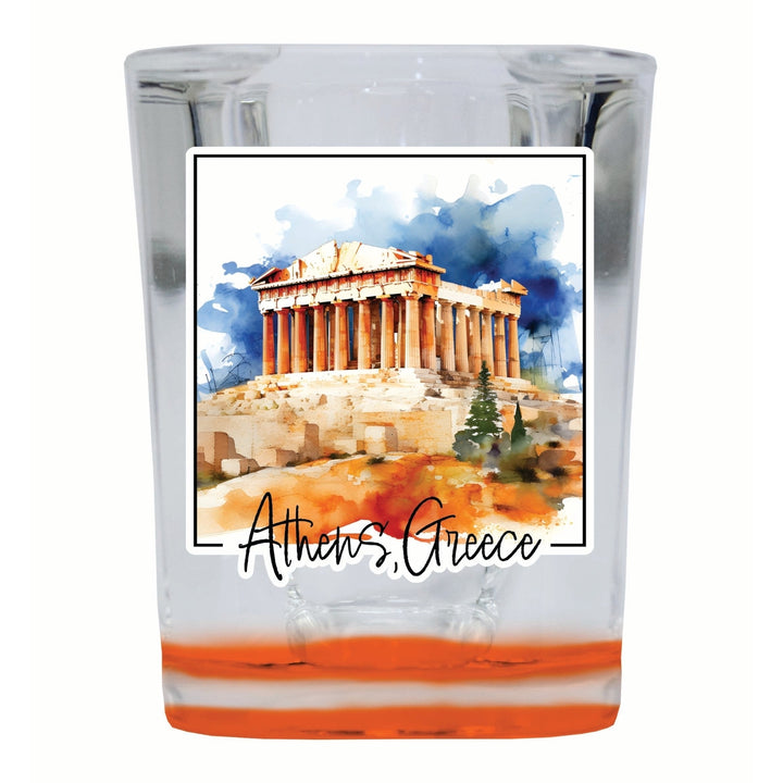 Athens Greece Watercolor Acropolis Design Souvenir 2 Ounce Shot Glass Square Image 4