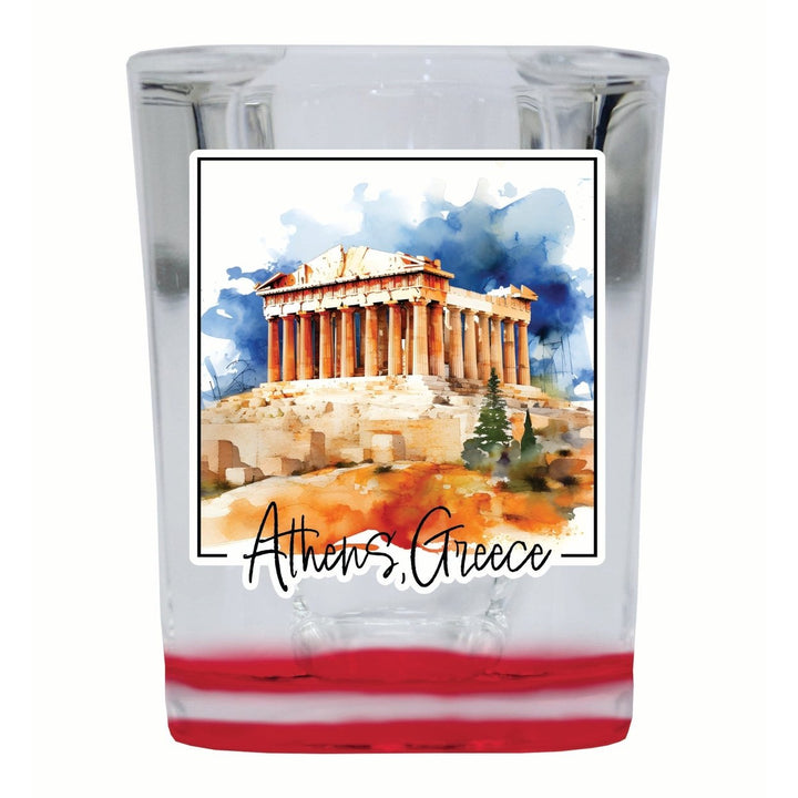 Athens Greece Watercolor Acropolis Design Souvenir 2 Ounce Shot Glass Square Image 4