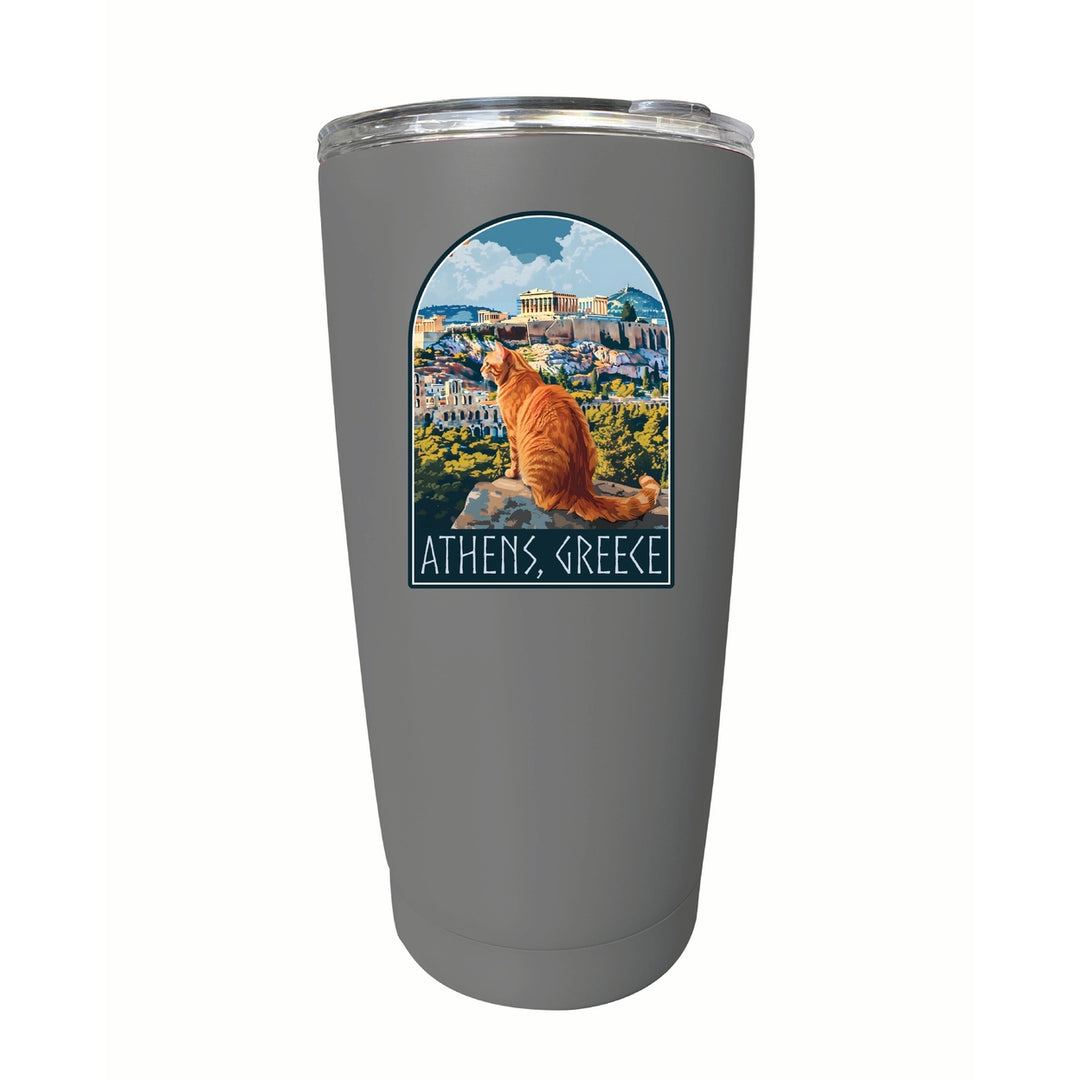 Athens Greece Cat Acropolis Design Souvenir 16 oz Stainless Steel Insulated Tumbler Image 10