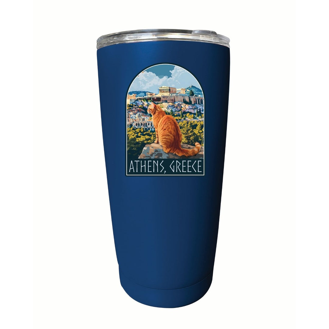 Athens Greece Cat Acropolis Design Souvenir 16 oz Stainless Steel Insulated Tumbler Image 1