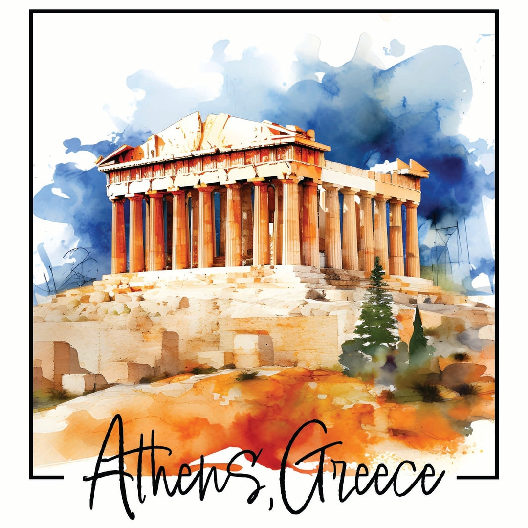 Athens Greece Watercolor Acropolis Design Souvenir Die Cut Flat Magnet Image 1