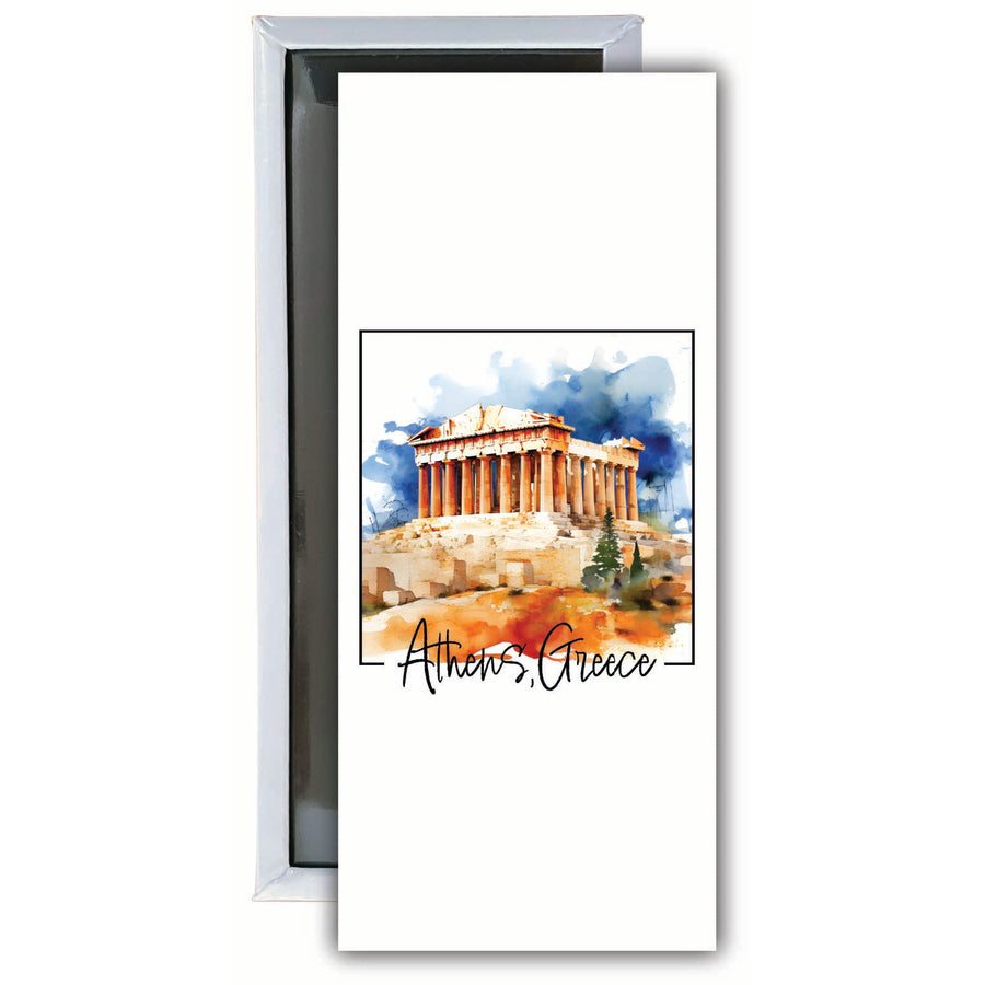 Athens Greece Watercolor Acropolis Design Souvenir Fridge Magnet 4.75 x 2 Inch Image 1