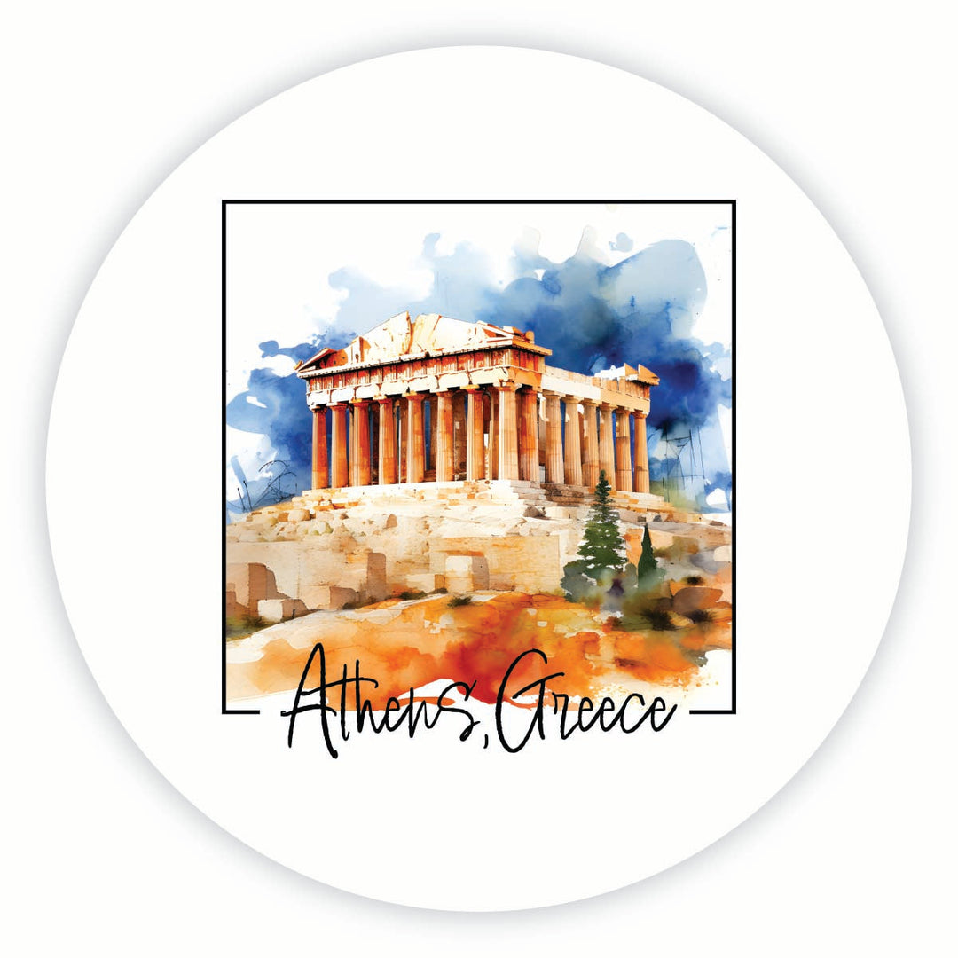 Athens Greece Watercolor Acropolis Design Souvenir Round Fridge Magnet Image 1