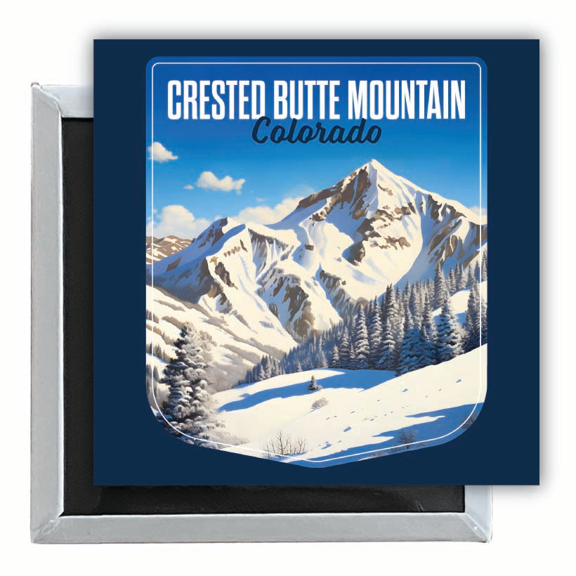 Crested Butte Mountain Colorado Snowy Mountain Design Souvenir 2.5 x 2.5-Inch Fridge Magnet Image 1