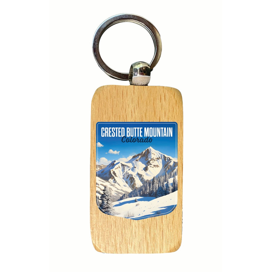 Crested Butte Mountain Colorado Snowy Mountain Design Souvenir 2.5x1-Inch Souvenir Wooden Keychain Image 1