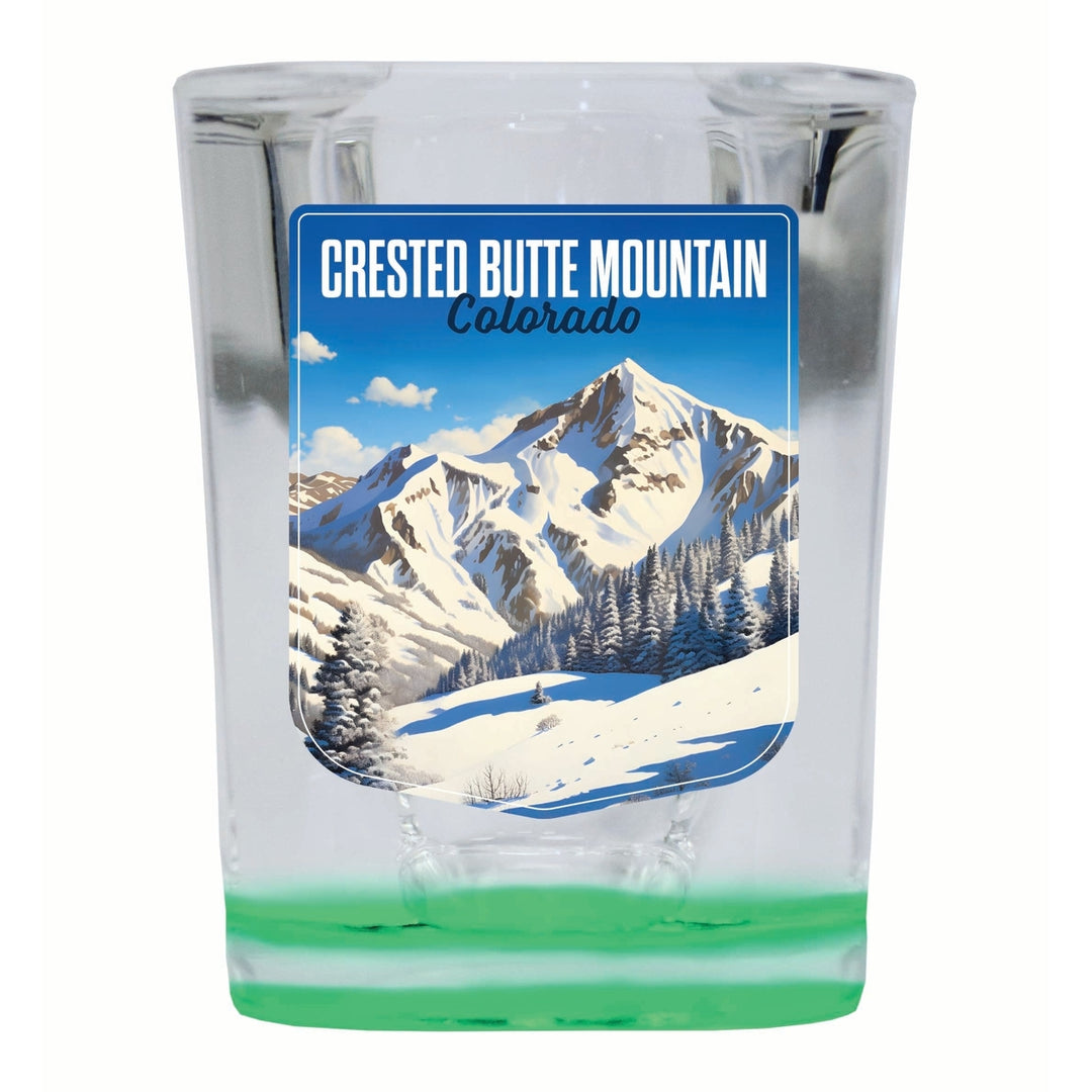 Crested Butte Mountain Colorado Snowy Mountain Design Souvenir 2 Ounce Shot Glass Square Image 2