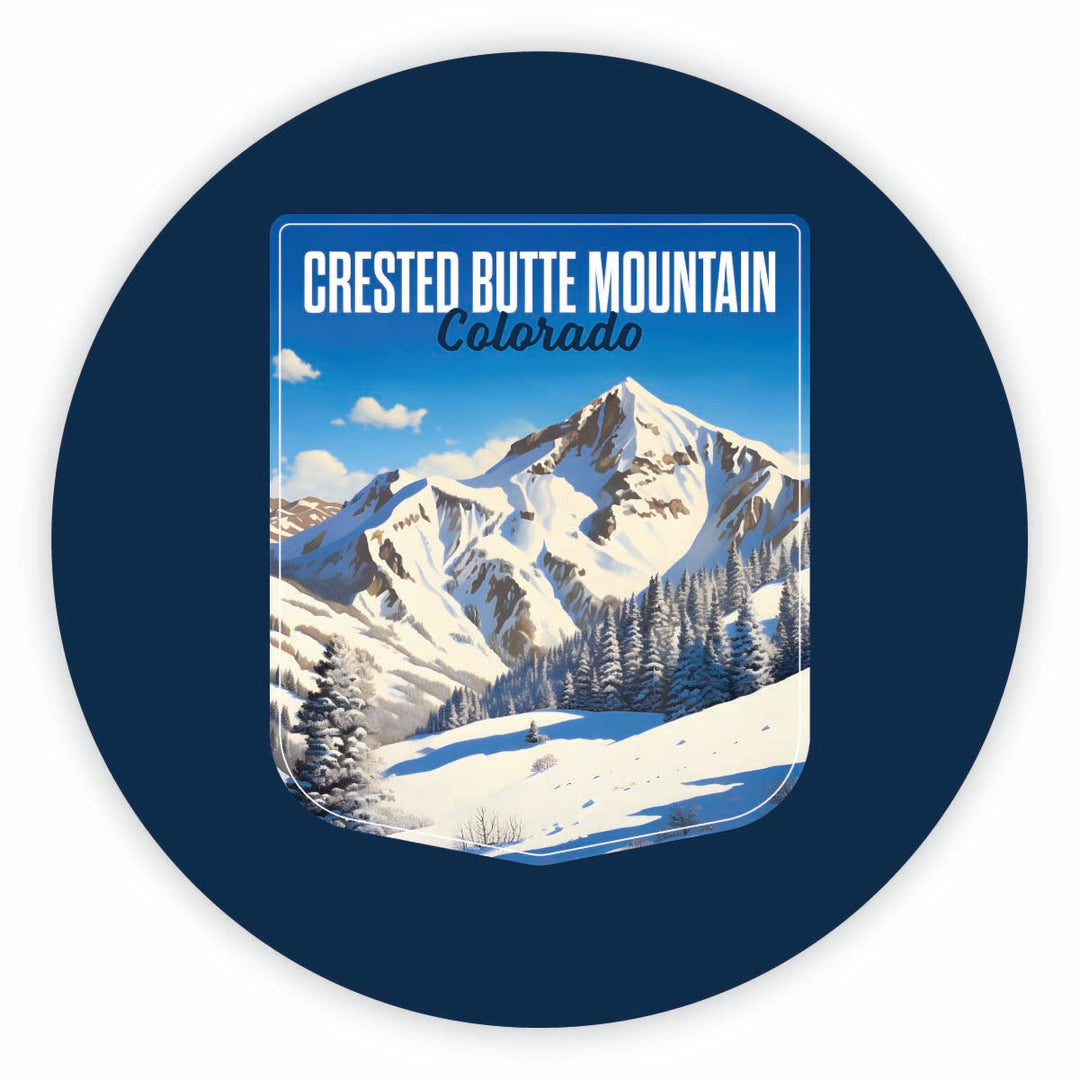 Crested Butte Mountain Colorado Snowy Mountain Design Souvenir Round Fridge Magnet Image 1