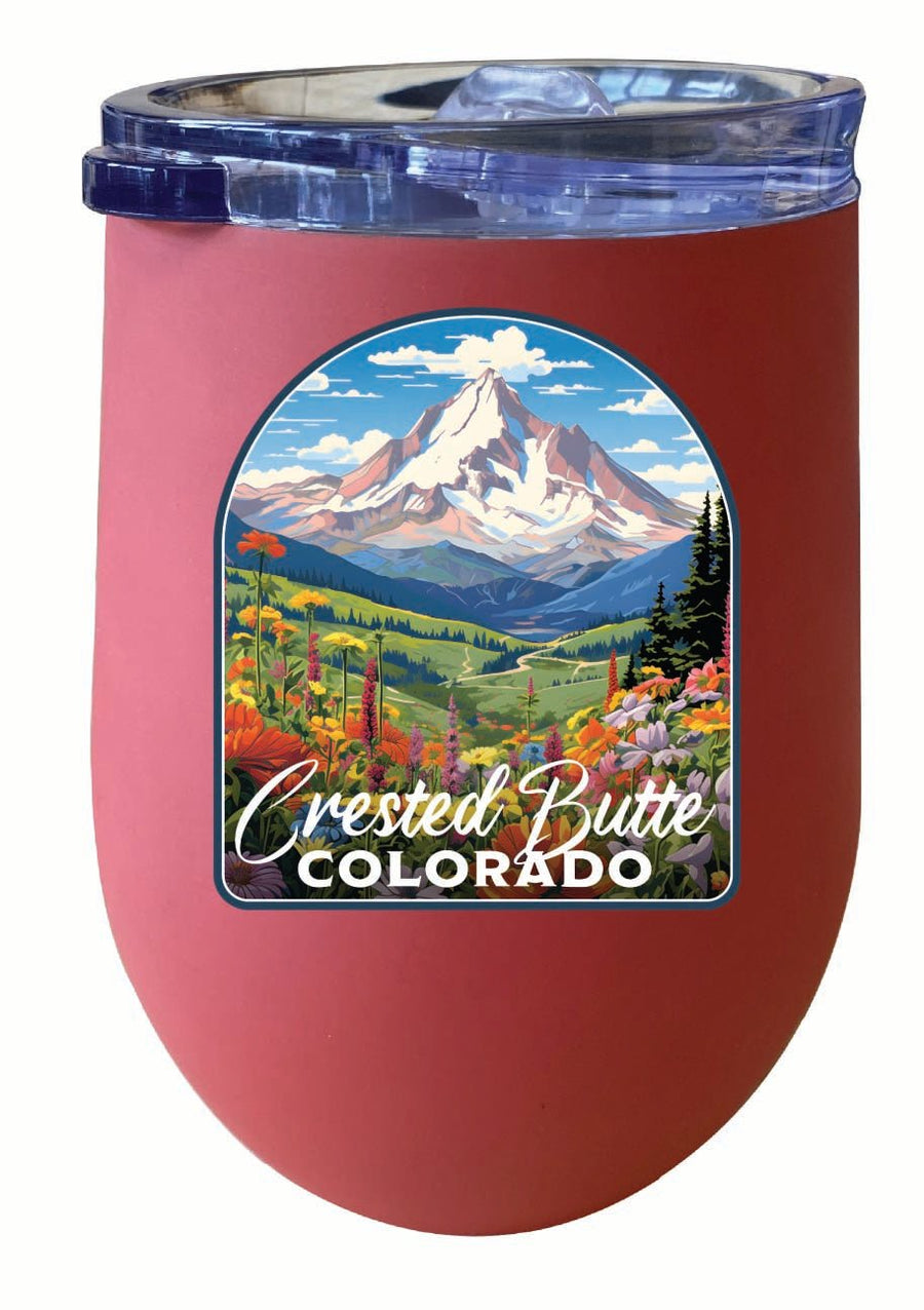 Crested Butte Mountain Colorado Wildflowers Design Souvenir 12 oz Insulated Wine Stainless Steel Tumbler Image 1