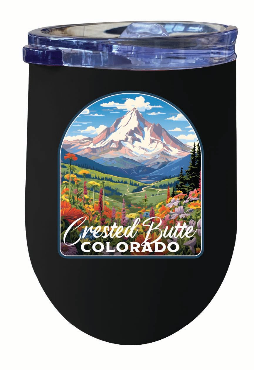 Crested Butte Mountain Colorado Wildflowers Design Souvenir 12 oz Insulated Wine Stainless Steel Tumbler Image 2