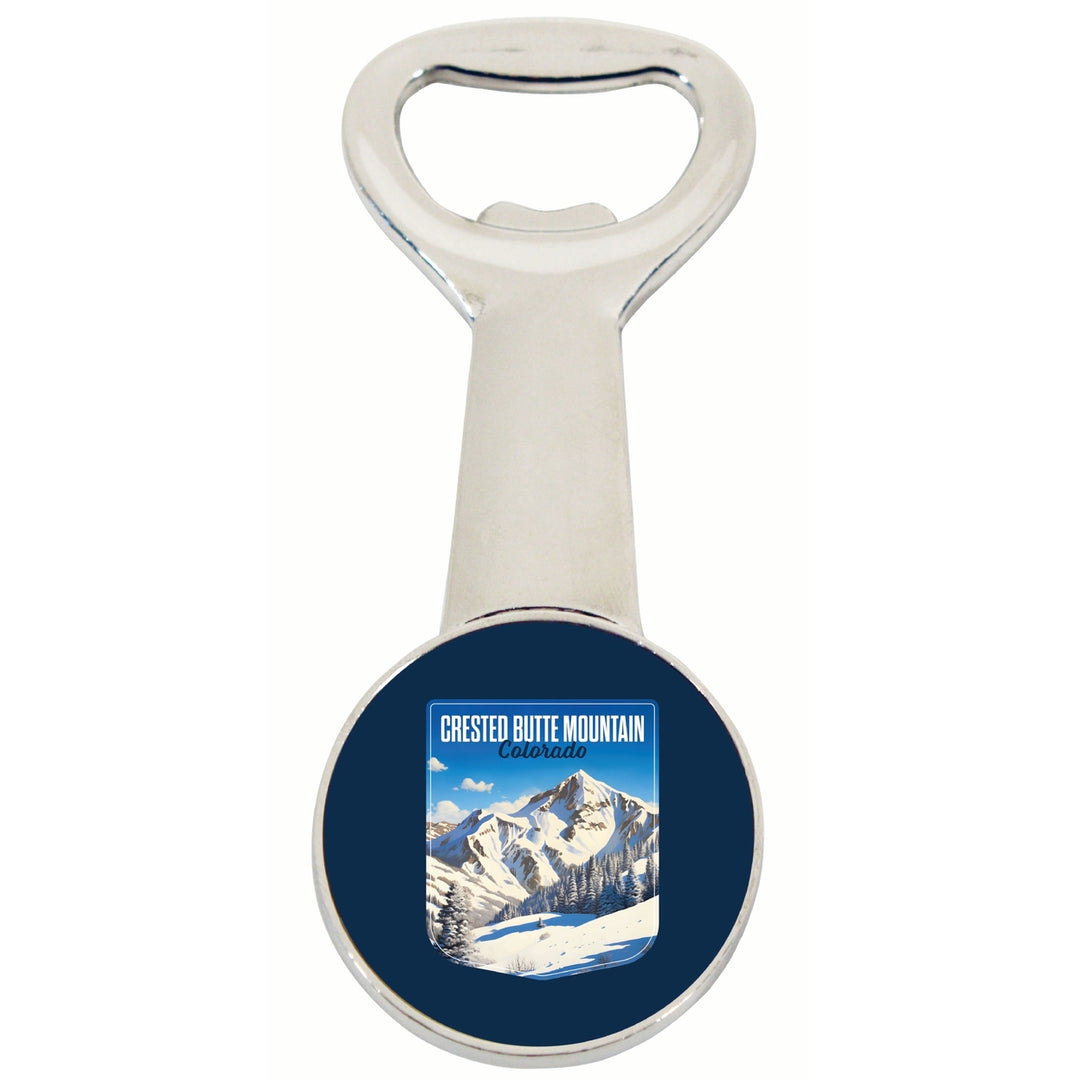 Crested Butte Mountain Colorado Snowy Mountain Design Souvenir Magnetic Bottle Opener Image 1