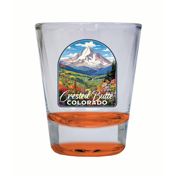 Crested Butte Mountain Colorado Wildflowers Design Souvenir 2 Ounce Shot Glass Round Image 1