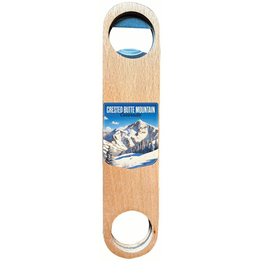 Crested Butte Mountain Colorado Snowy Mountain Design Souvenir Wooden Bottle Opener Image 1