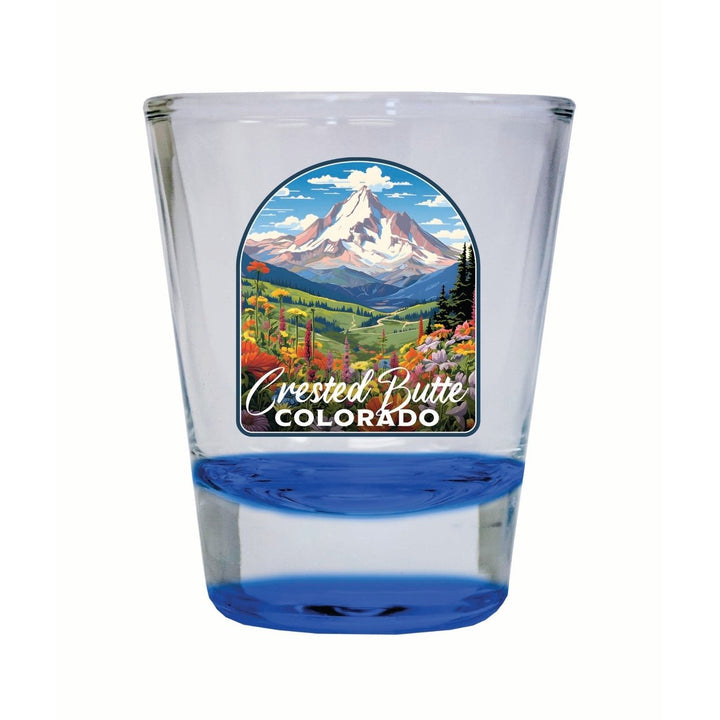 Crested Butte Mountain Colorado Wildflowers Design Souvenir 2 Ounce Shot Glass Round Image 3