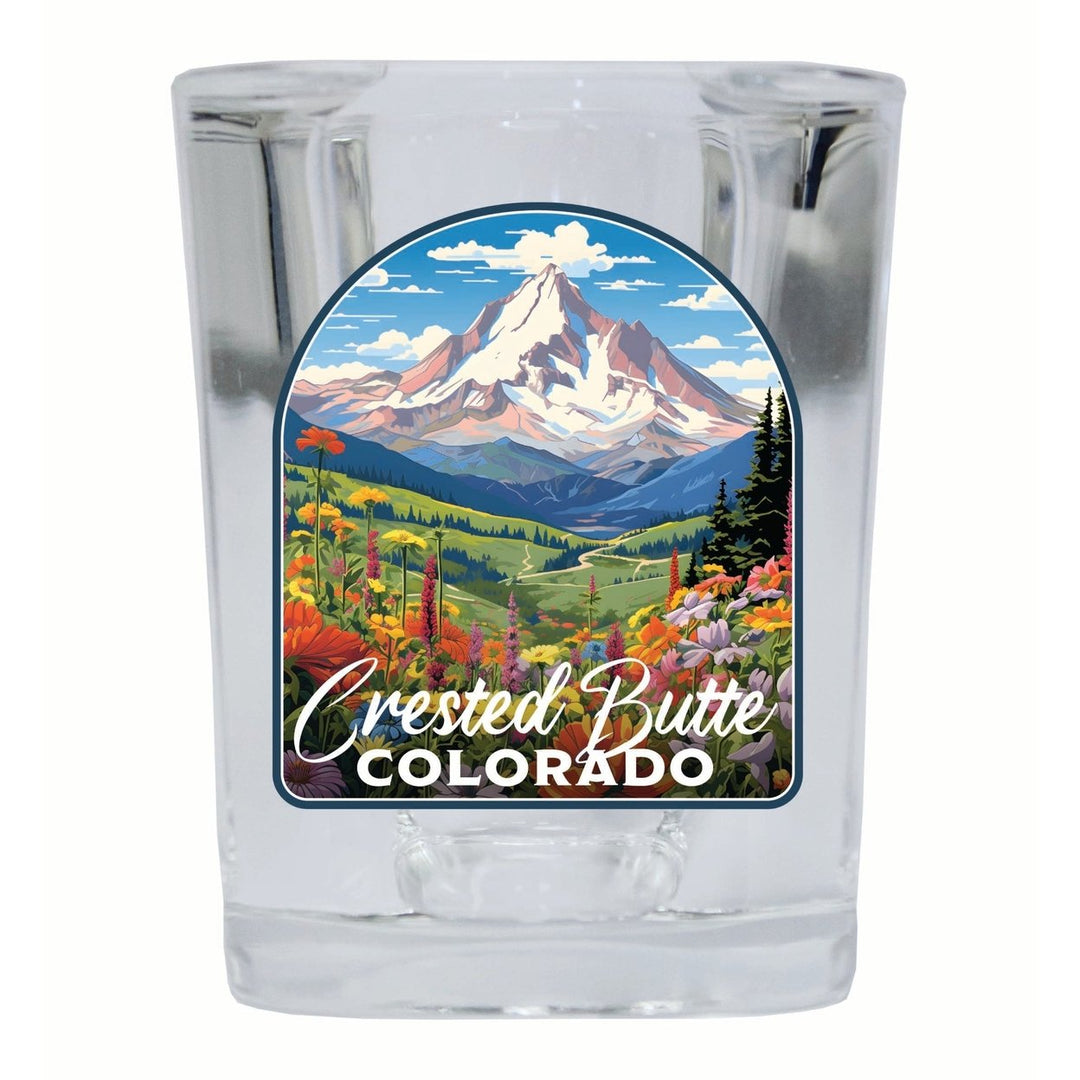 Crested Butte Mountain Colorado Wildflowers Design Souvenir 2 Ounce Shot Glass Square Image 1