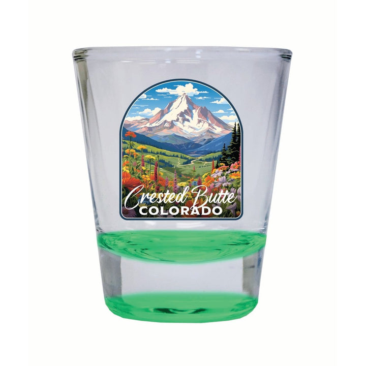 Crested Butte Mountain Colorado Wildflowers Design Souvenir 2 Ounce Shot Glass Round Image 4