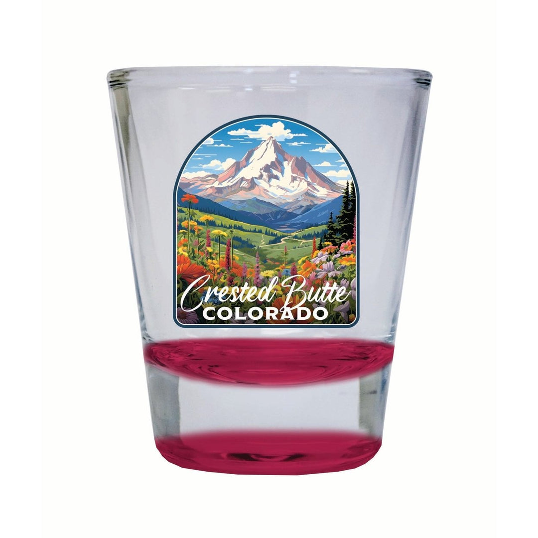 Crested Butte Mountain Colorado Wildflowers Design Souvenir 2 Ounce Shot Glass Round Image 4