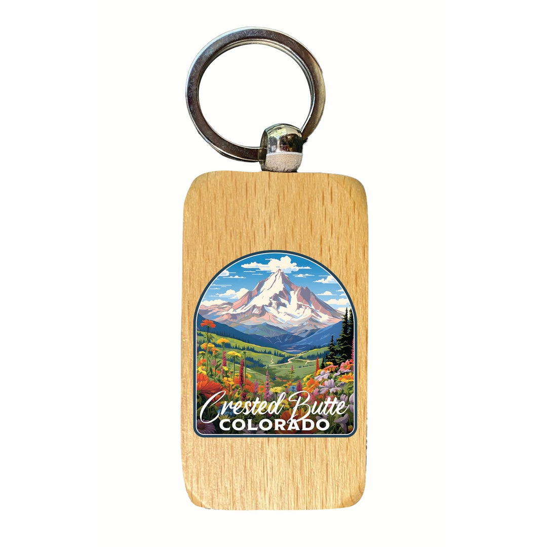 Crested Butte Mountain Colorado Wildflowers Design Souvenir 2.5x1-Inch Souvenir Wooden Keychain Image 1