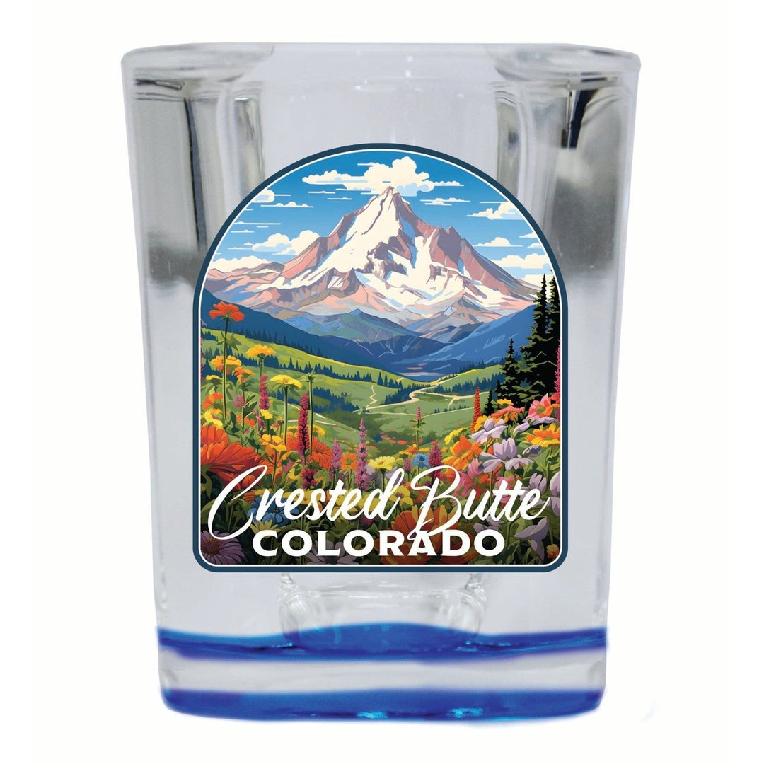 Crested Butte Mountain Colorado Wildflowers Design Souvenir 2 Ounce Shot Glass Square Image 2