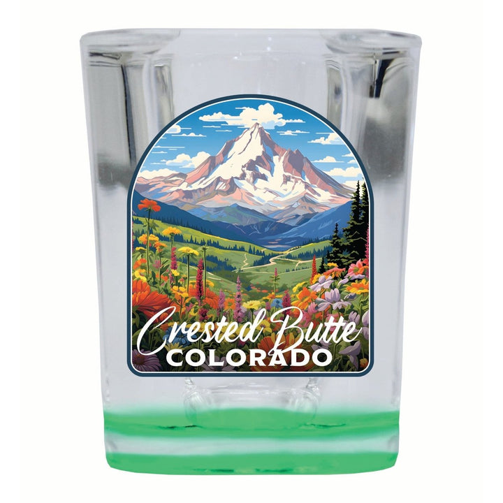 Crested Butte Mountain Colorado Wildflowers Design Souvenir 2 Ounce Shot Glass Square Image 3