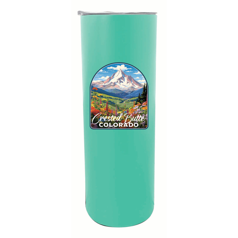 Crested Butte Mountain Colorado Wildflowers Design Souvenir 20 oz Insulated Stainless Steel Skinny Tumbler Image 2