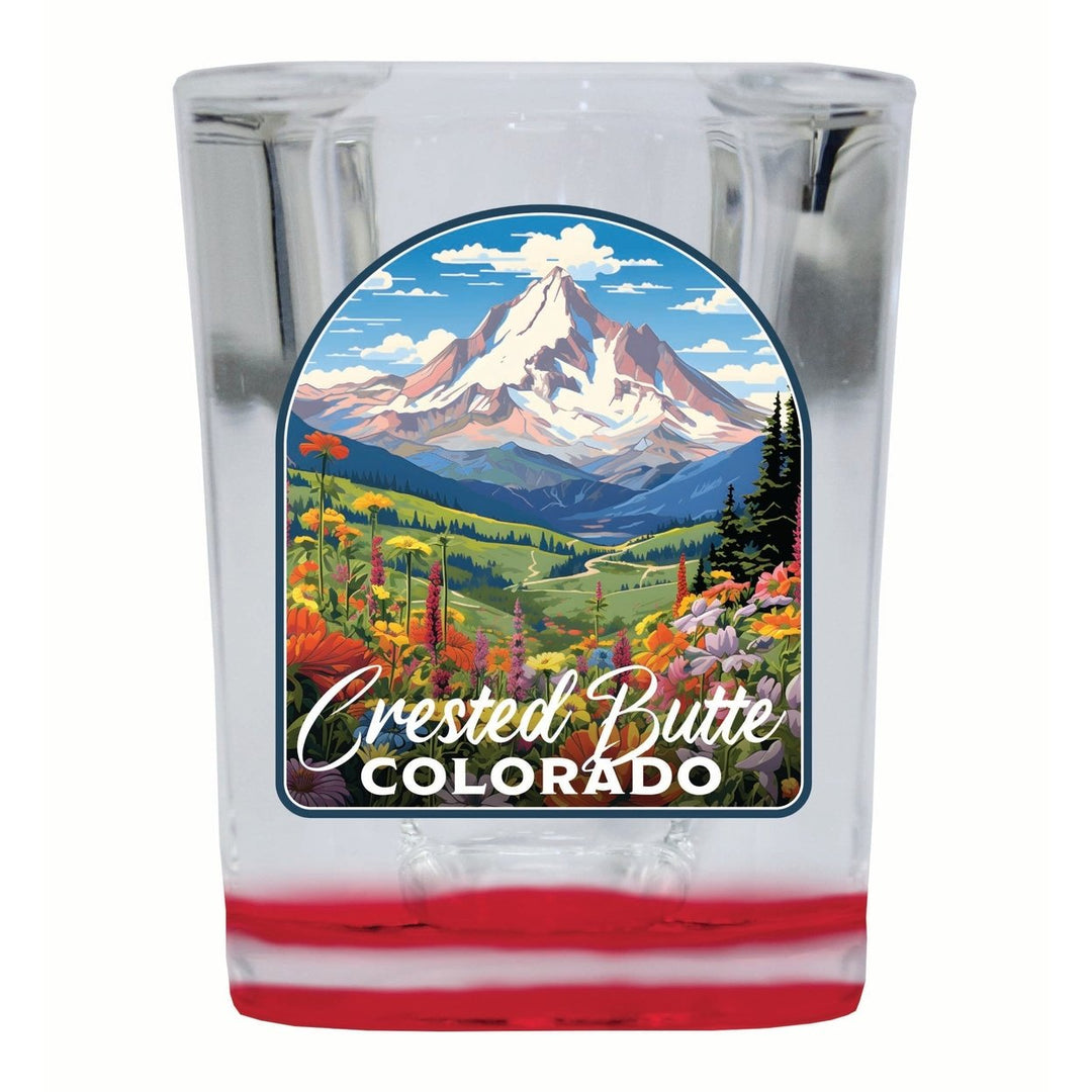 Crested Butte Mountain Colorado Wildflowers Design Souvenir 2 Ounce Shot Glass Square Image 4