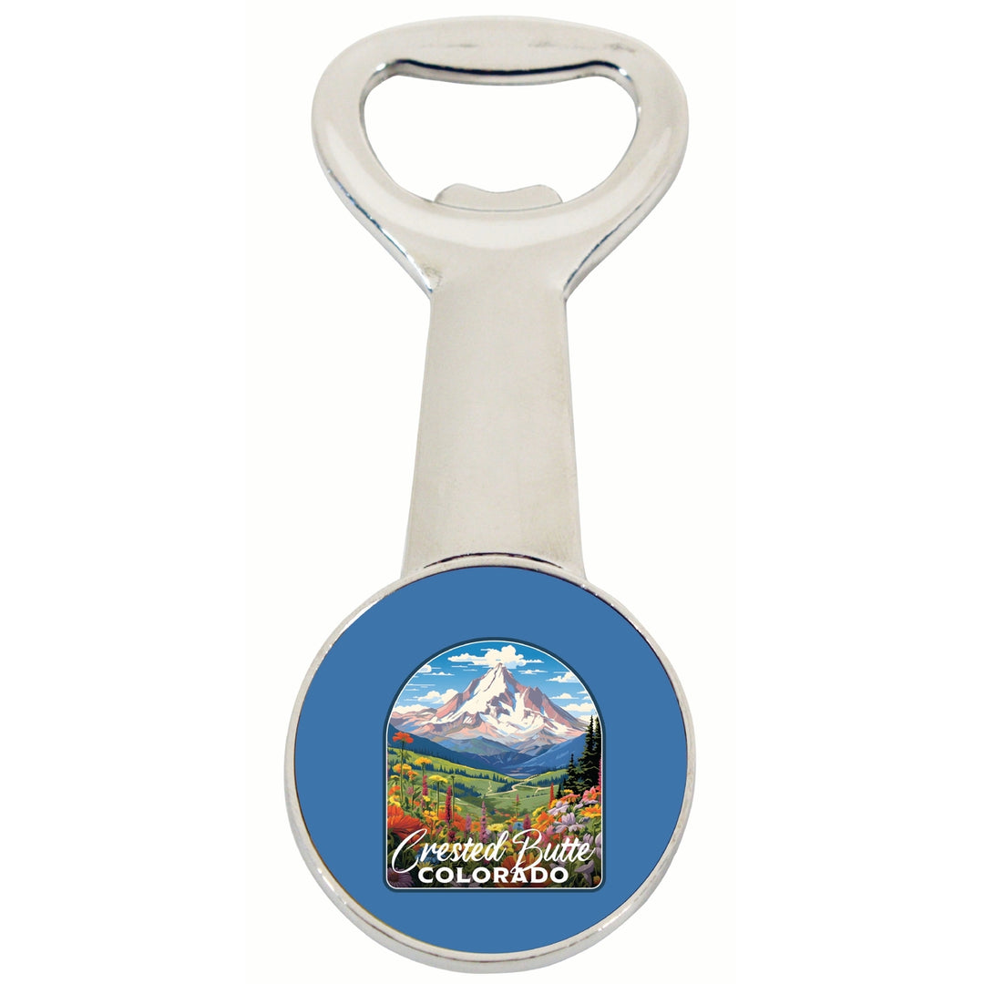 Crested Butte Mountain Colorado Wildflowers Design Souvenir Magnetic Bottle Opener Image 1