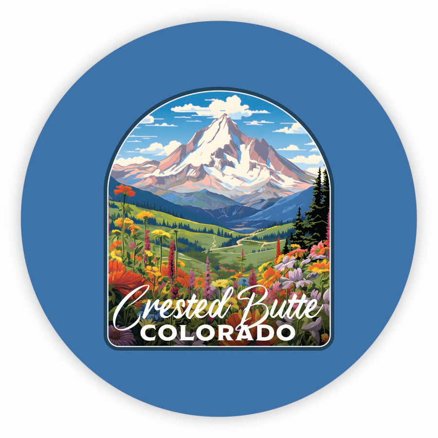 Crested Butte Mountain Colorado Wildflowers Design Souvenir Round Fridge Magnet Image 1