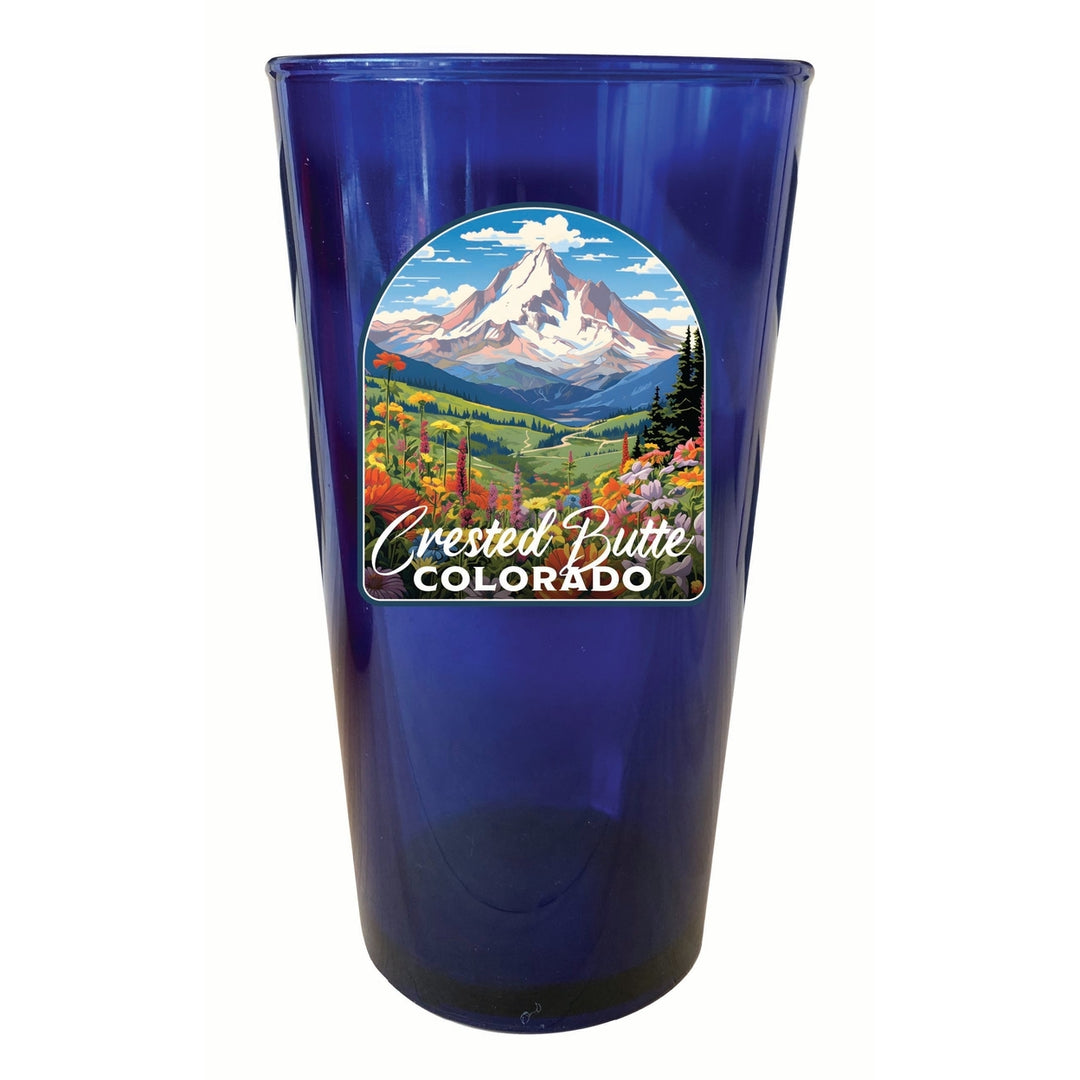 Crested Butte Mountain Colorado Wildflowers Design Souvenir Plastic 16 oz pint Image 1