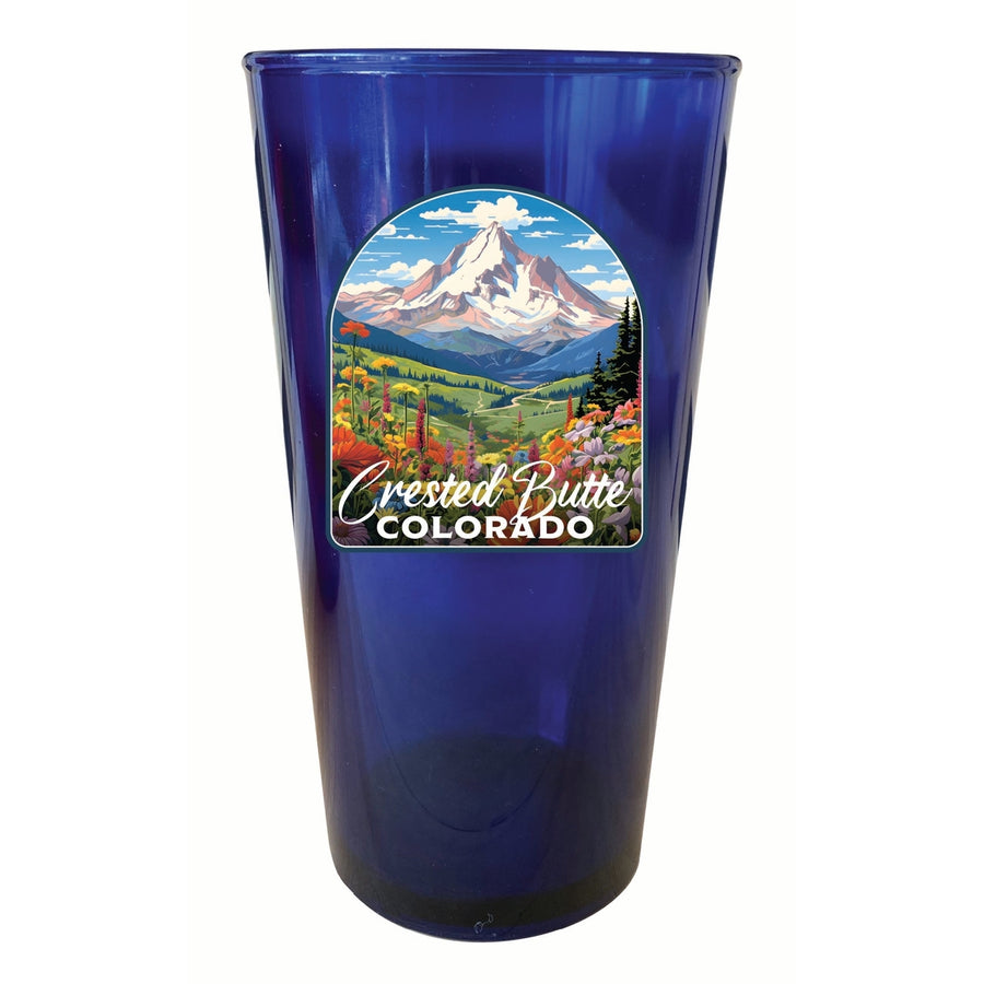 Crested Butte Mountain Colorado Wildflowers Design Souvenir Plastic 16 oz pint Image 1