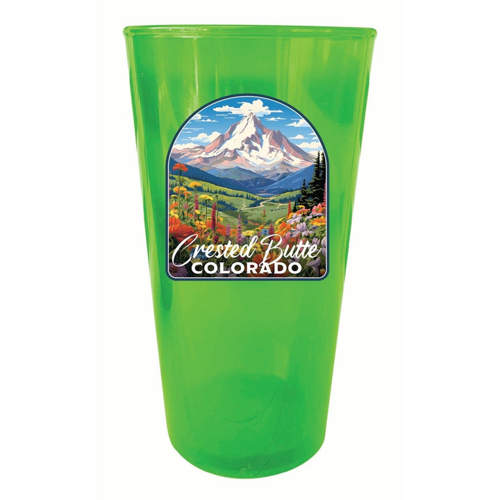 Crested Butte Mountain Colorado Wildflowers Design Souvenir Plastic 16 oz pint Image 1