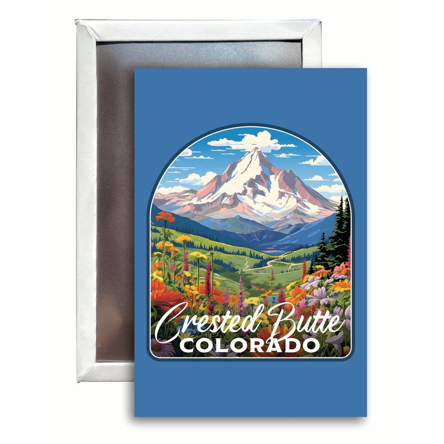 Crested Butte Mountain Colorado Wildflowers Design Souvenir Refrigerator Magnet 2.5"X3.5" Image 1