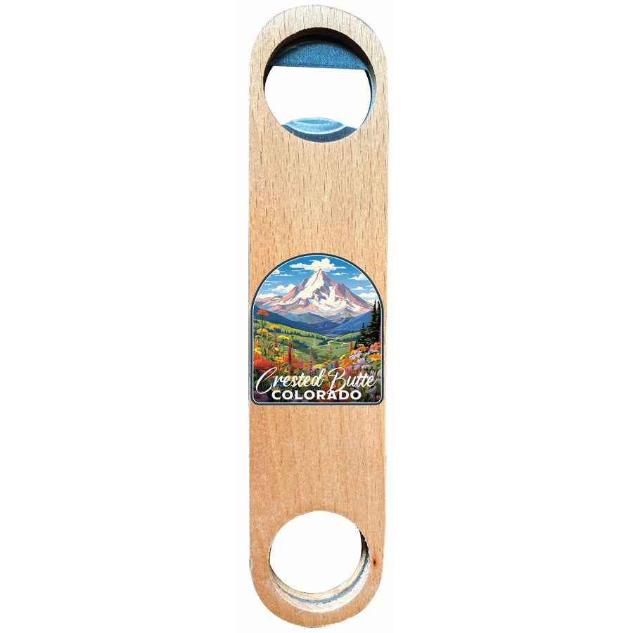 Crested Butte Mountain Colorado Wildflowers Design Souvenir Wooden Bottle Opener Image 1