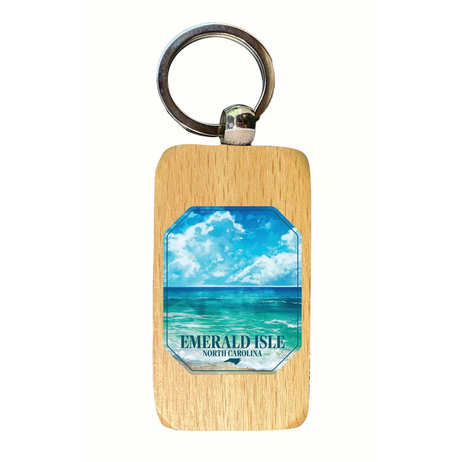 Emerald Isle North Carolina Serene Ocean Design Souvenir 2.5x1-Inch Souvenir Wooden Keychain Image 1