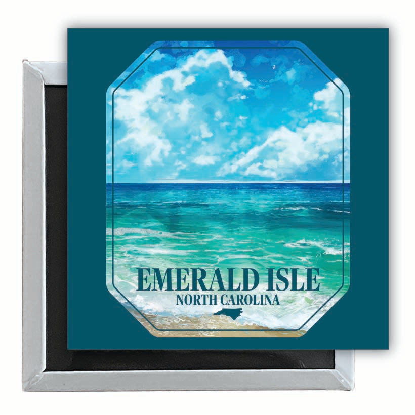 Emerald Isle North Carolina Serene Ocean Design Souvenir 2.5 x 2.5-Inch Fridge Magnet Image 1