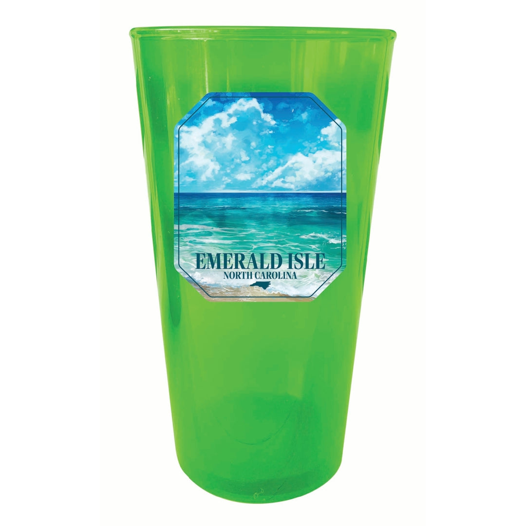 Emerald Isle North Carolina Serene Ocean Design Souvenir Plastic 16 oz pint Image 2