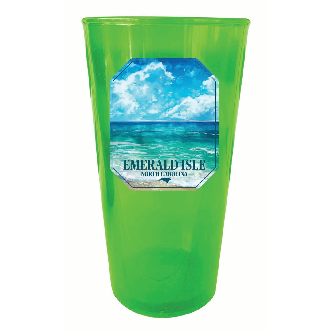 Emerald Isle North Carolina Serene Ocean Design Souvenir Plastic 16 oz pint Image 1