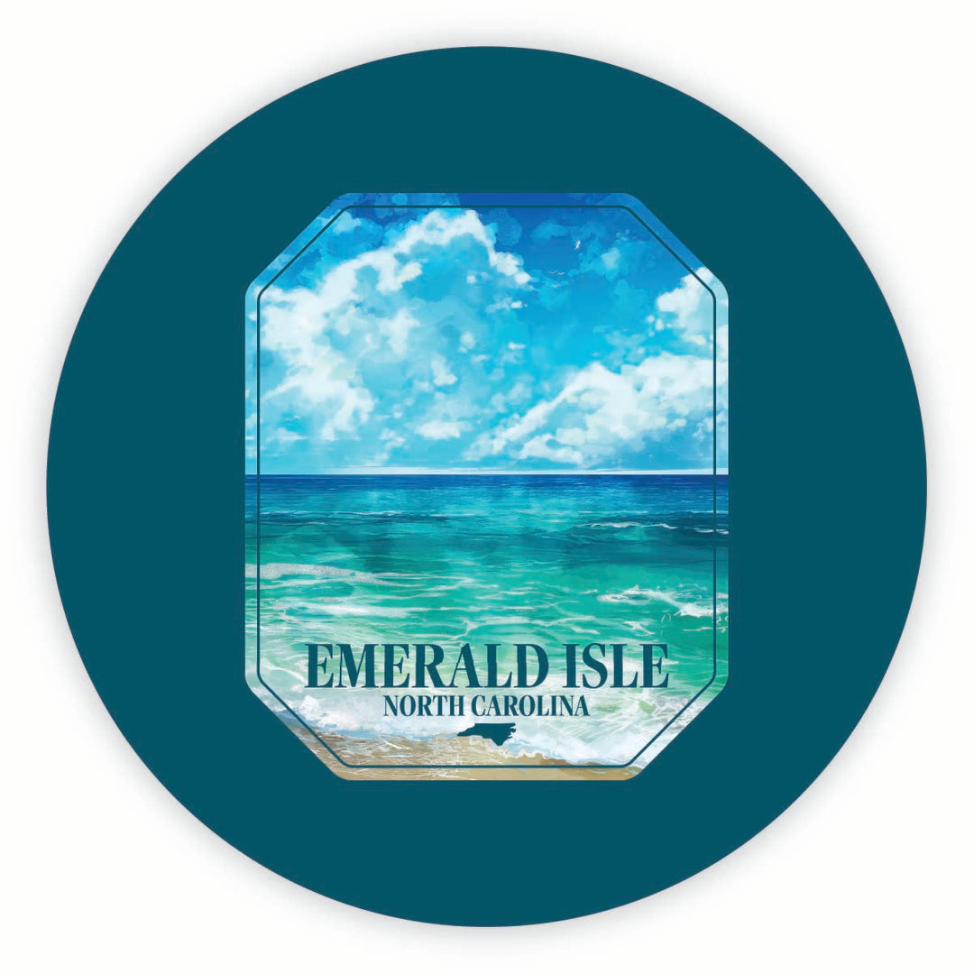 Emerald Isle North Carolina Serene Ocean Design Souvenir Round Fridge Magnet Image 1