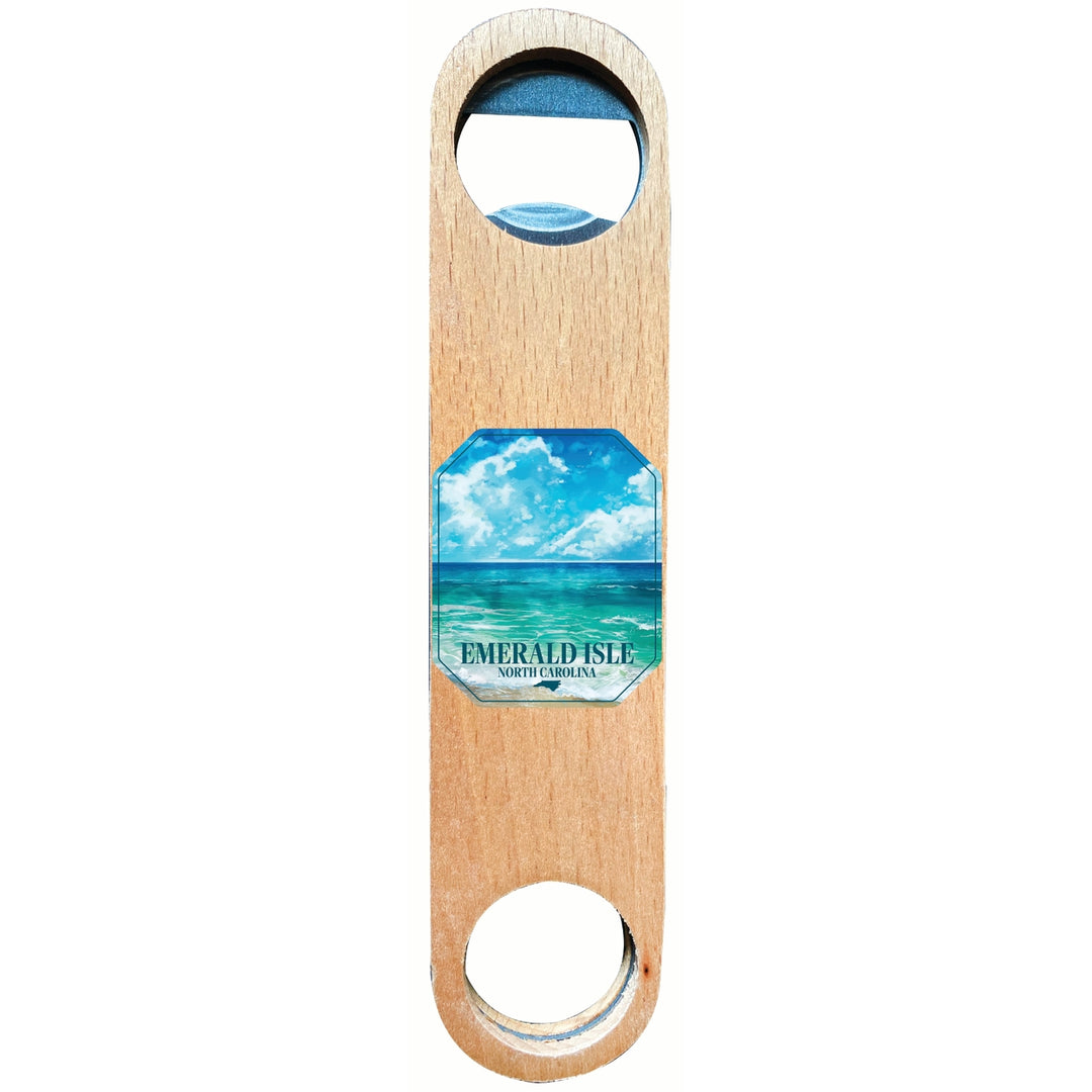 Emerald Isle North Carolina Serene Ocean Design Souvenir Wooden Bottle Opener Image 1